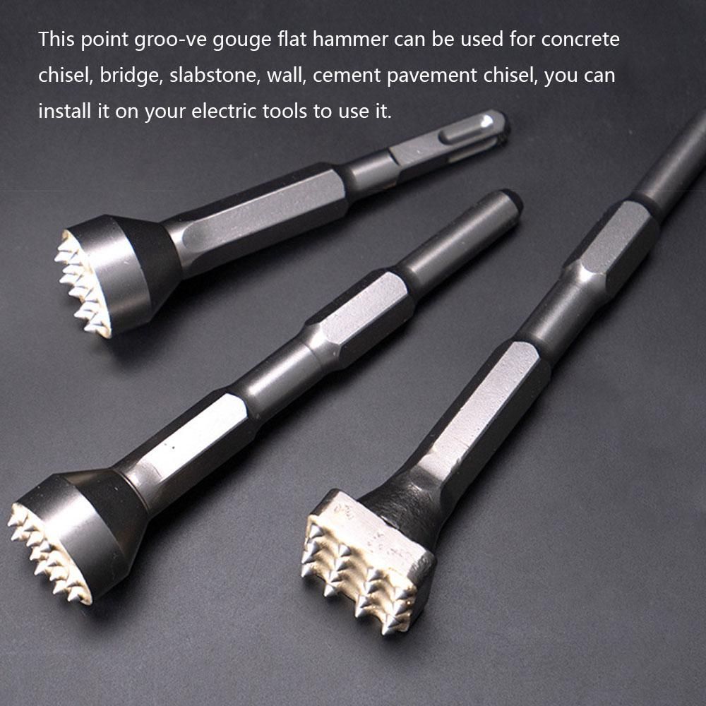 12 Teeth Long Hexagon Alloy Point Groove Gouge Flat Concrete Chisel Tile Repasting Tool Electric Hammer Bits Bridge/Slabstone/Wall/Cement Pavement Chisel Bits
