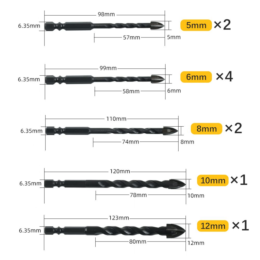 Masonry Drill Bits 10PCS For Tile Brick Glass Plastic