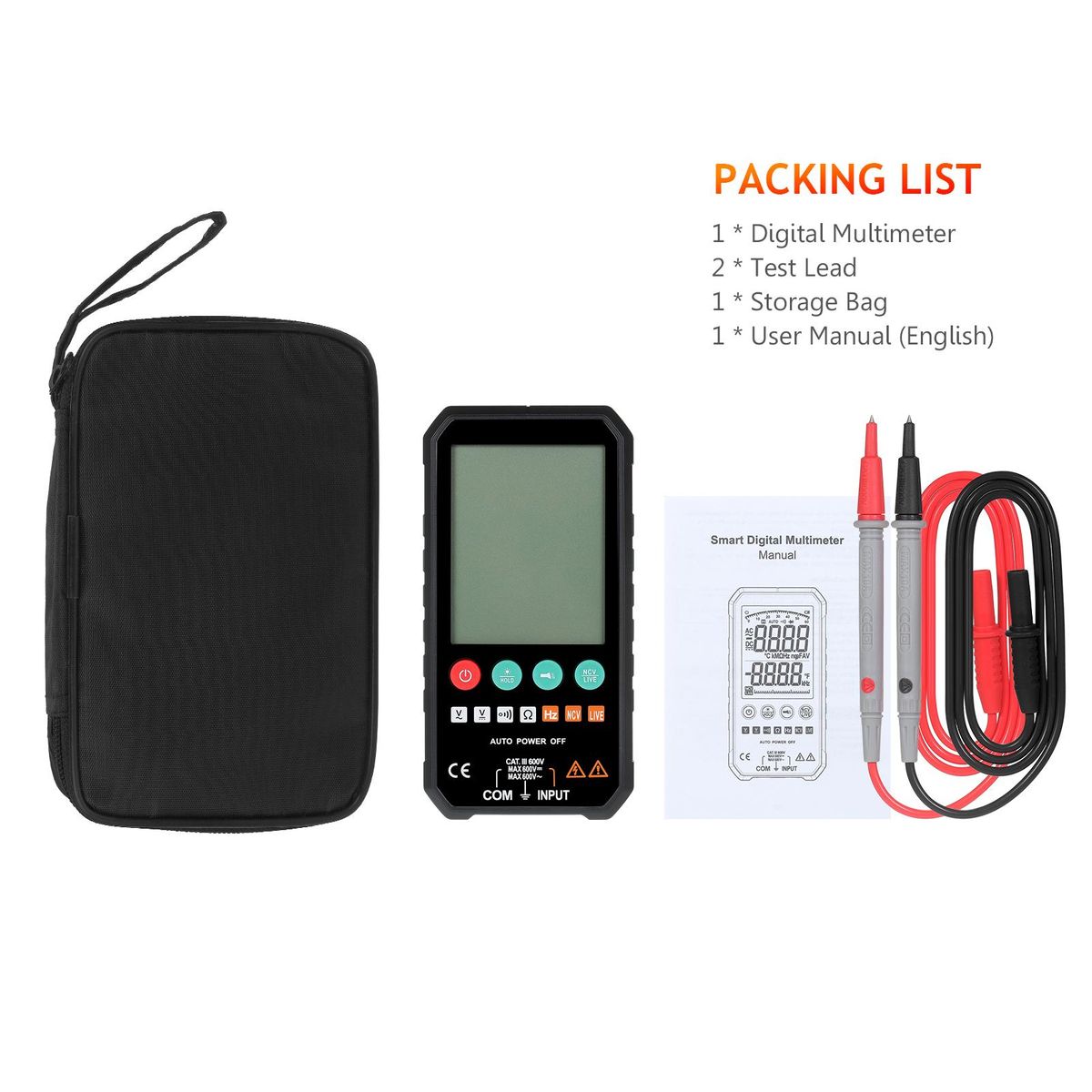 Mastfuyi Portable Digital Multimeter 6000-Count LCD Display with Backlight Flashlight Handheld Voltmeter Voltage Meter Universal Meter Measuring AC/DC Voltage Resistance Frequency Continuity NCV Test Meter