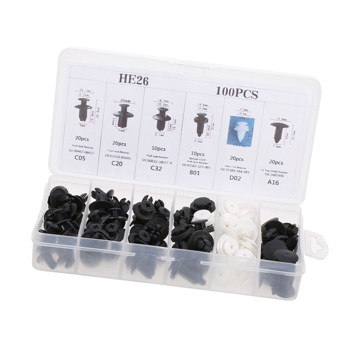 100Pcs Car Body Plastic Push Retainer Pin Rivet Fasteners