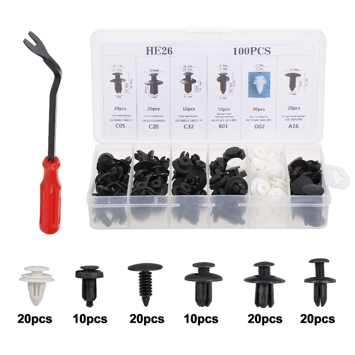 100Pcs Car Body Plastic Push Retainer Pin Rivet Fasteners
