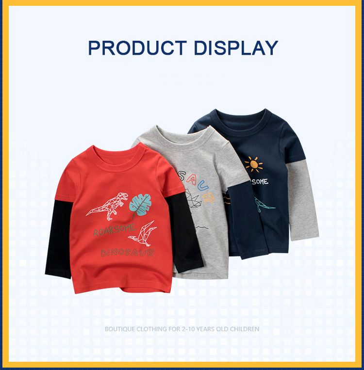 100% Cotton Kids Long Sleeve Round Neck Printed Boys T-Shirts-Red
