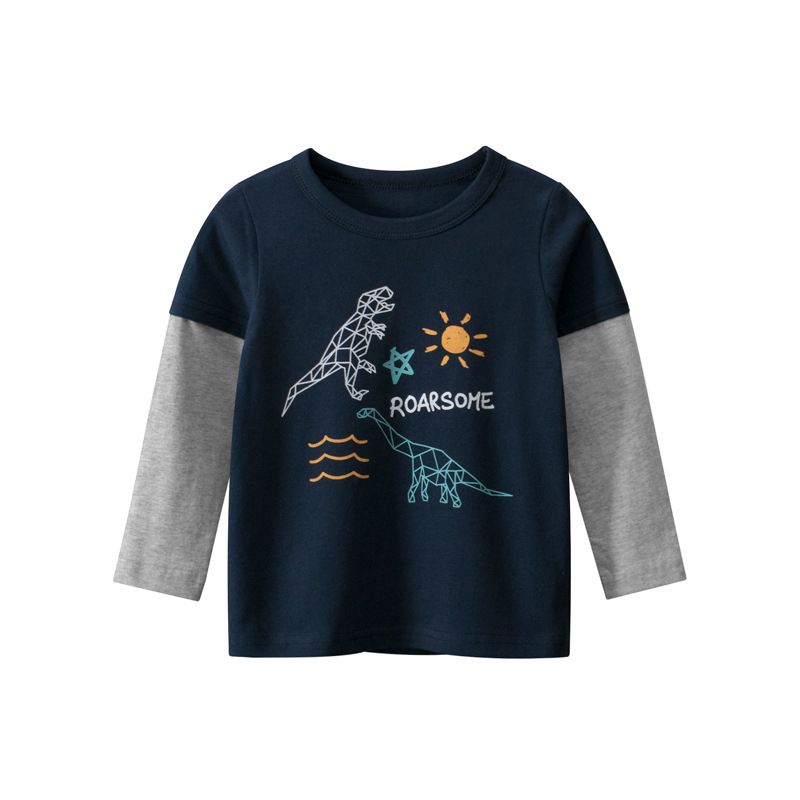 100% Cotton Kids Long Sleeve Round Neck Printed Boys T-Shirts-Red