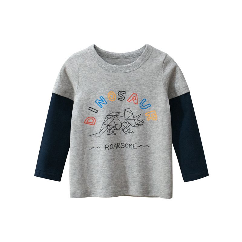 100% Cotton Kids Long Sleeve Round Neck Printed Boys T-Shirts-Red