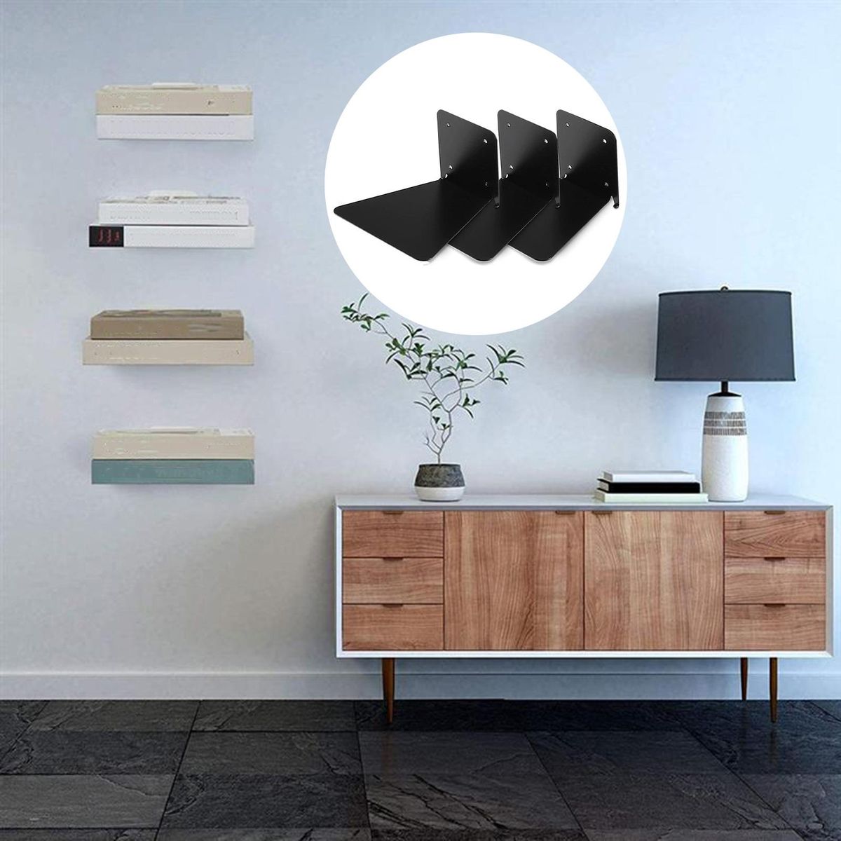 Floating Wall Bookshelf 3pcs Floating Wall Shelves Versatile for Small Black