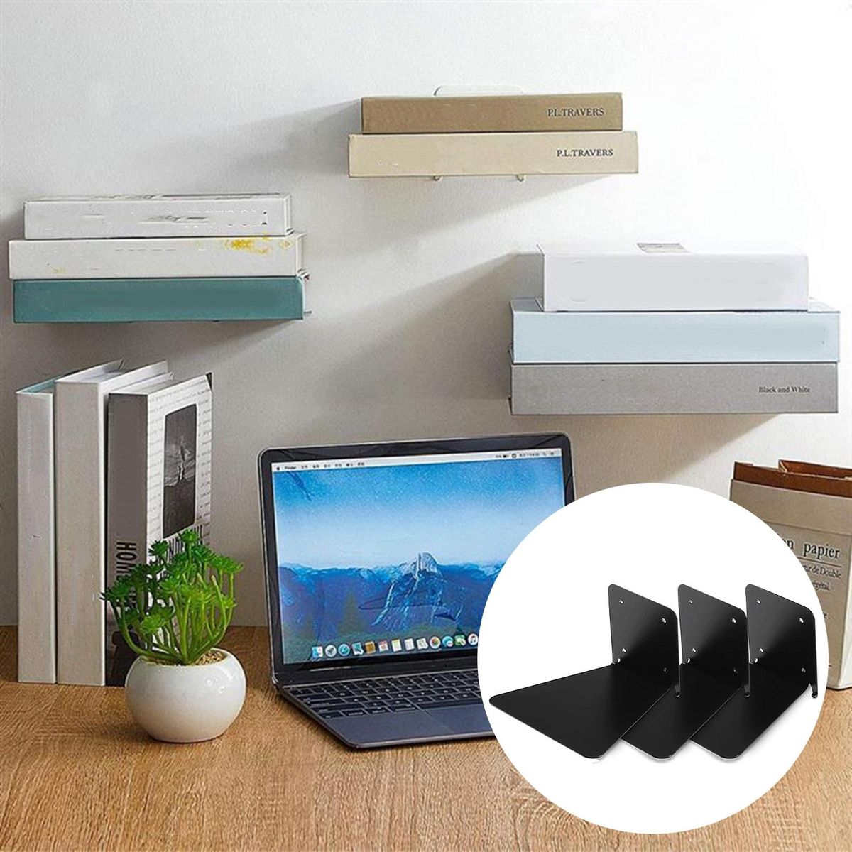 Floating Wall Bookshelf 3pcs Floating Wall Shelves Versatile for Small Black
