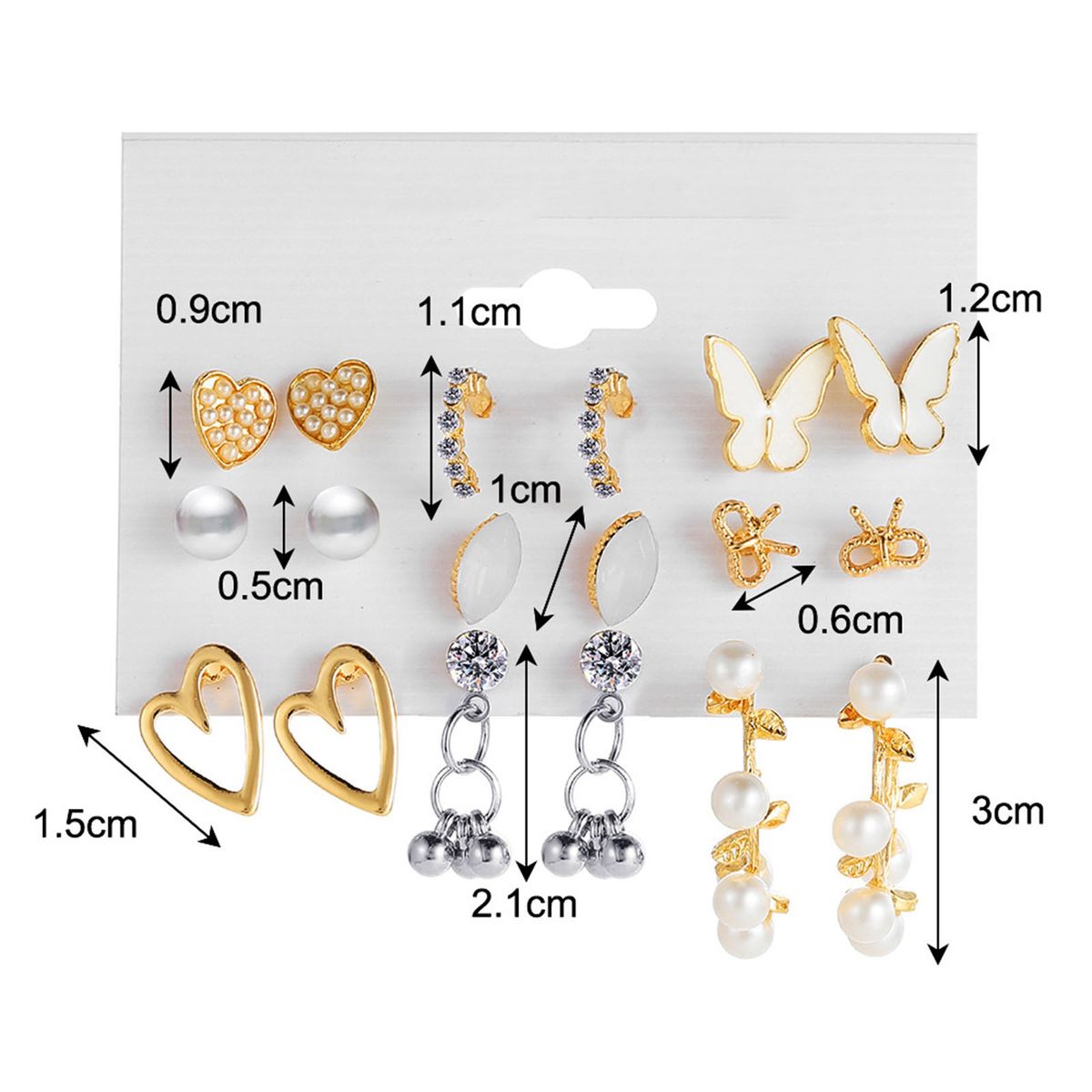 1 Set Stud Earrings Heart Rhinestone Acrylic Fashion-A