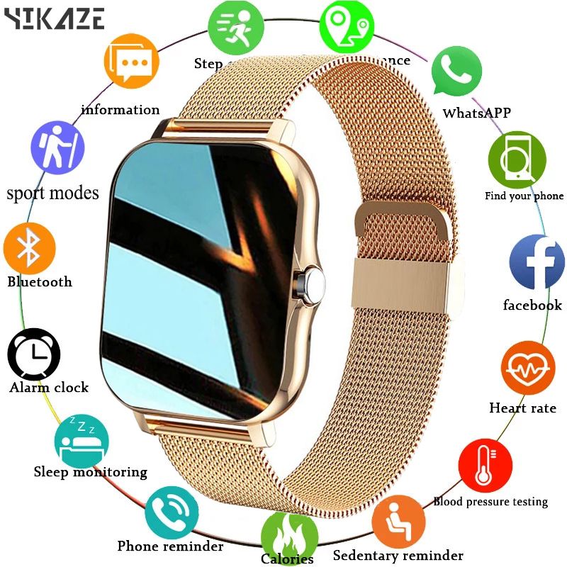 Women Smart Watch Men 1.69" Color Screen Full Touch Fitness Tracker Bluetooth Call Smartwarch Ladies For Android IOS(#Mesh Belt Black)