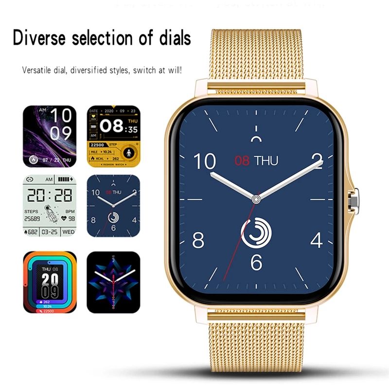 Women Smart Watch Men 1.69" Color Screen Full Touch Fitness Tracker Bluetooth Call Smartwarch Ladies For Android IOS(#Mesh Belt Black)
