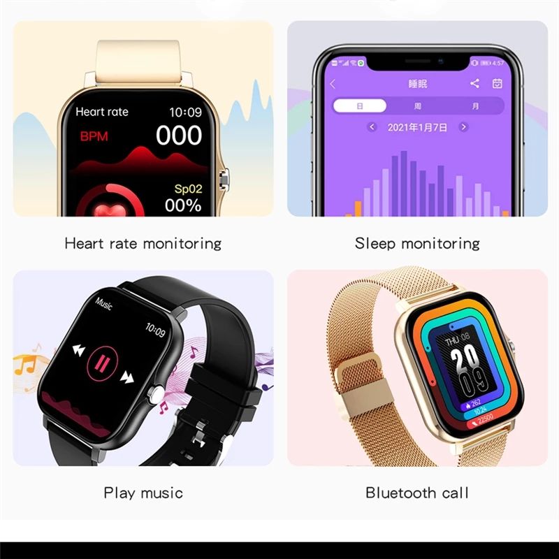 Women Smart Watch Men 1.69" Color Screen Full Touch Fitness Tracker Bluetooth Call Smartwarch Ladies For Android IOS(#Mesh Belt Black)
