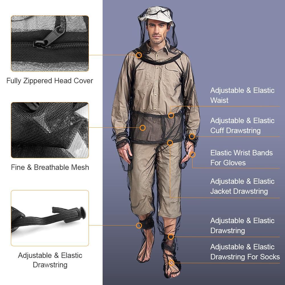 Aomiun Lightweight Summer Bug Wear Men Women Ultra-fine Mesh Mosquito Suit Jacket Mitts Pants Socks for Hiking Fishing Camping Bee feeding Cycling