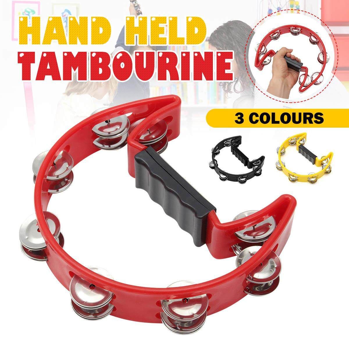 Hand Held Tambourine With Double Row Metal Jingles Percussion Church Band Party Hot Red (red)