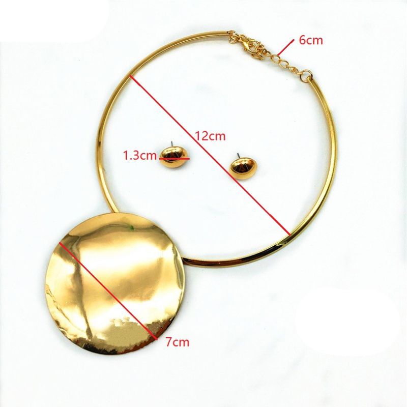 Retro Punk Simple Round Pendant Necklace Collar - Golden