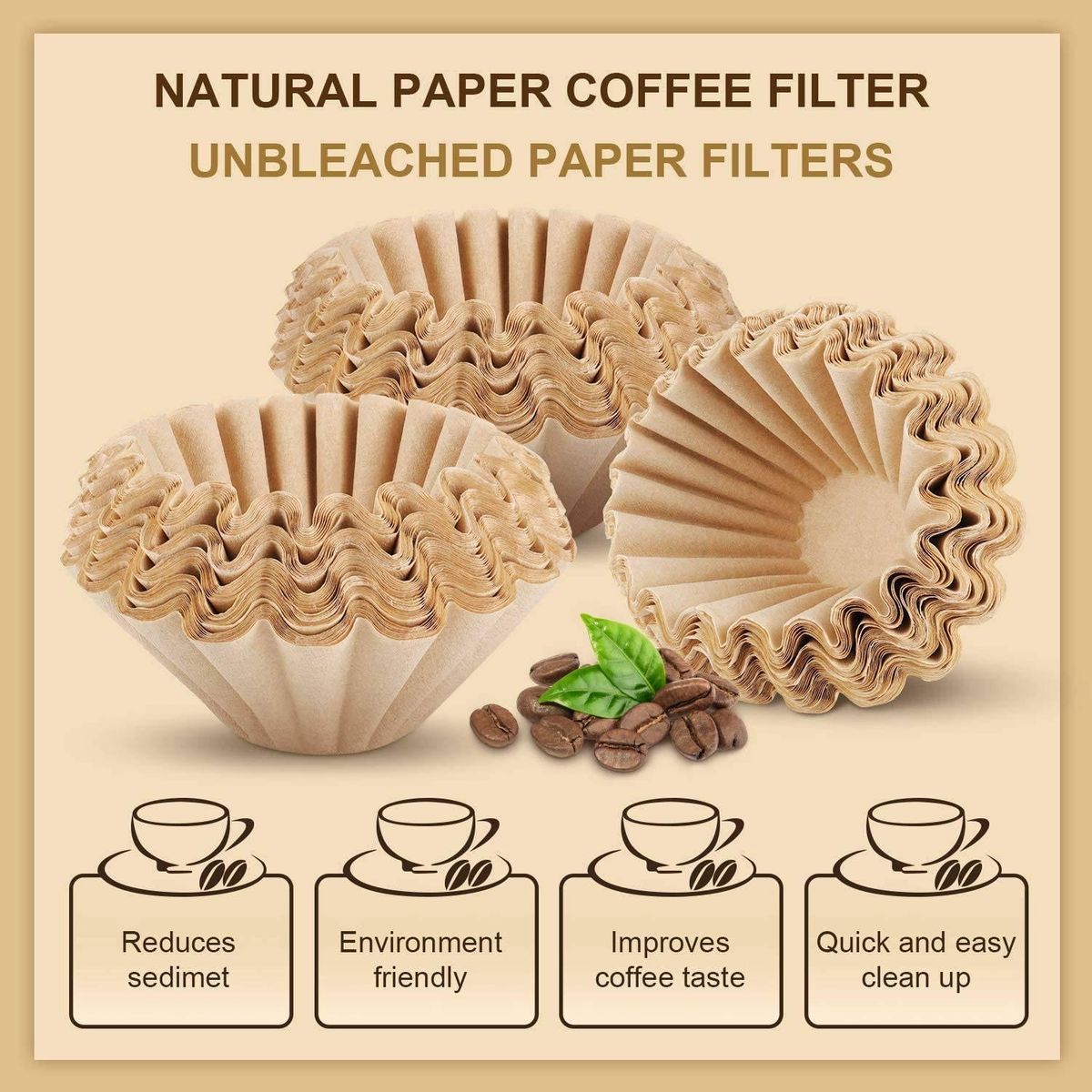 100 Pcs 1-4 Cup Basket Coffee Filters Basket Filters Disposable Paper Coffee Filters Office Use Brown