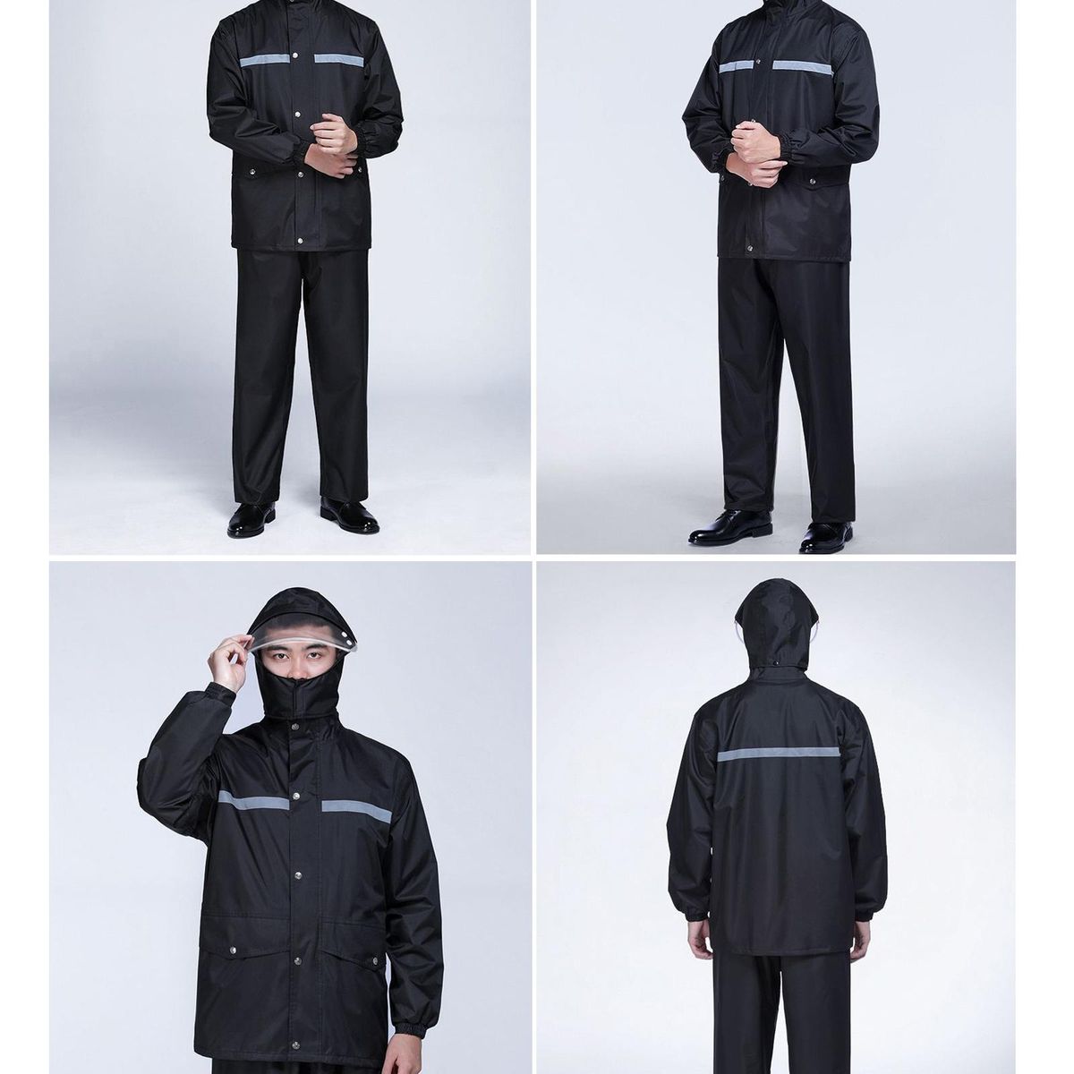 Mens Waterproof Rain Suit with Reflective Strip Waterproof Jacket Trouser Suit Raincoat Windproof Hooded Rainsuit for Fishing Campimg Outdoor Activity