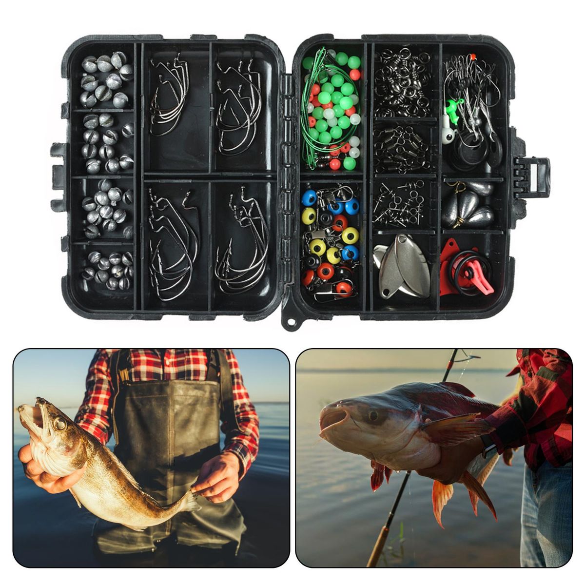 188pcs Fishing Accessories Kit with Tackle Box Jig Hooks Swivels Snaps Sinker Sliders Beads