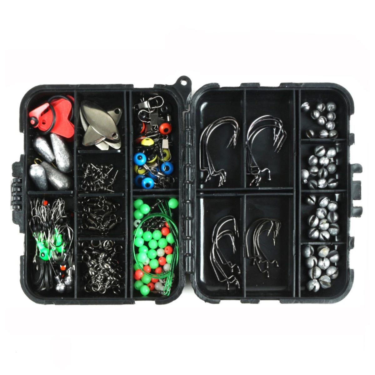 188pcs Fishing Accessories Kit with Tackle Box Jig Hooks Swivels Snaps Sinker Sliders Beads