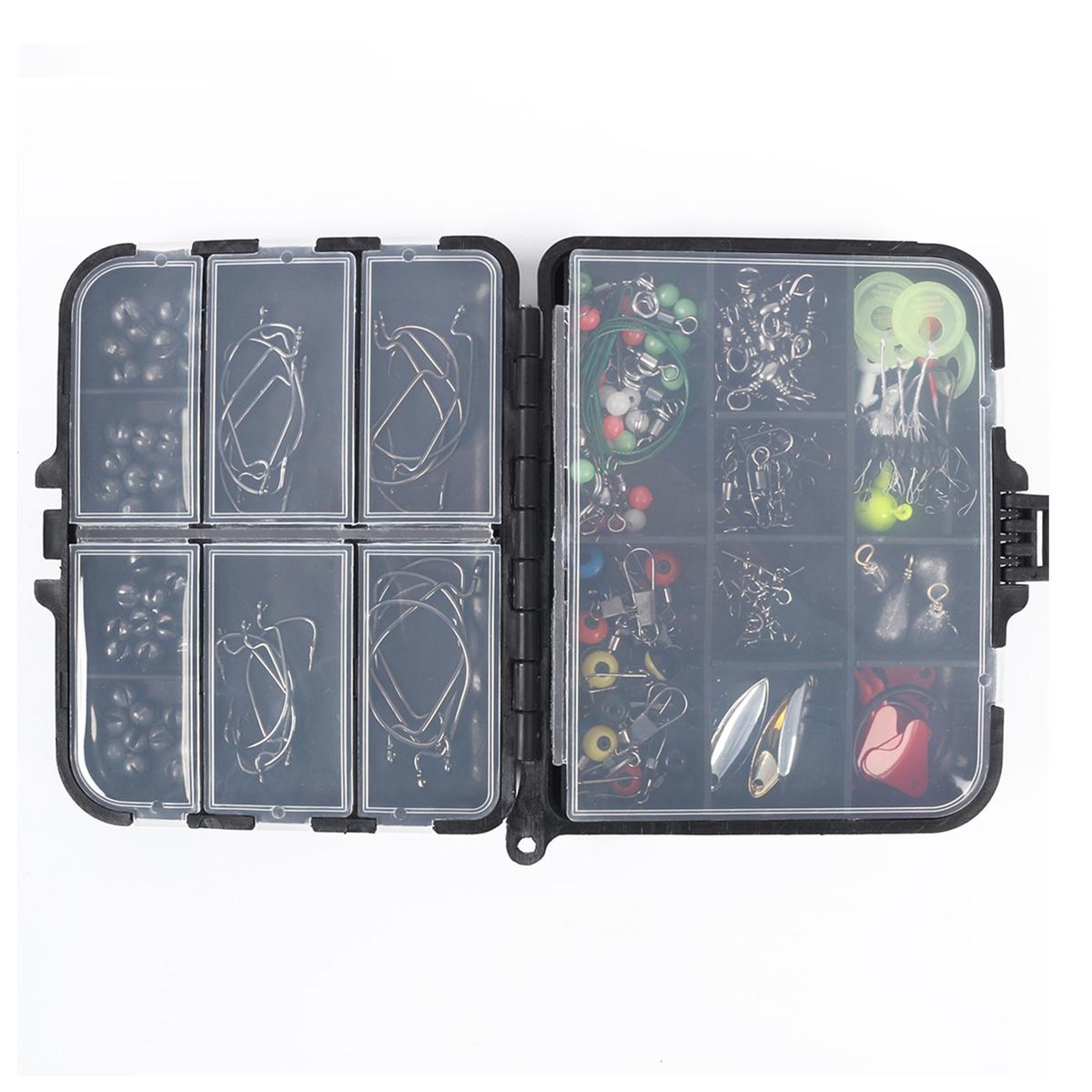 188pcs Fishing Accessories Kit with Tackle Box Jig Hooks Swivels Snaps Sinker Sliders Beads
