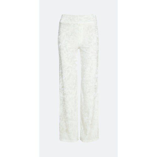 Ladies Wide Leg Flowing Velvet Trousers - Off-Withe