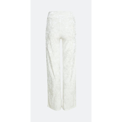 Ladies Wide Leg Flowing Velvet Trousers - Off-Withe