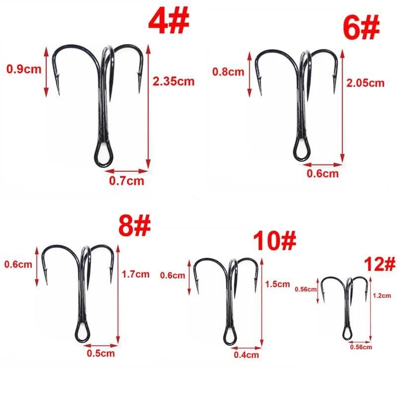 150pcs 35647 High Carbon Steel Treble Fishing Hooks Black Round Bent Triple Hard Artificial Lure Spoon Fishhooks Set With Box