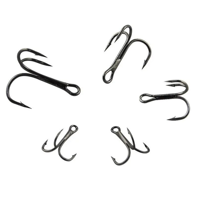 150pcs 35647 High Carbon Steel Treble Fishing Hooks Black Round Bent Triple Hard Artificial Lure Spoon Fishhooks Set With Box