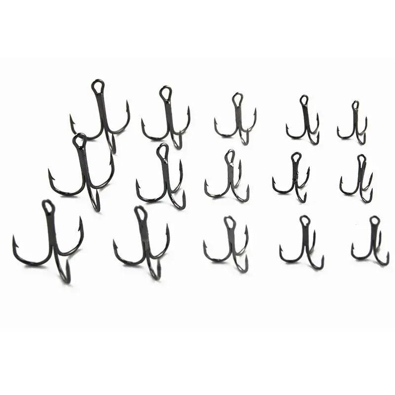 150pcs 35647 High Carbon Steel Treble Fishing Hooks Black Round Bent Triple Hard Artificial Lure Spoon Fishhooks Set With Box