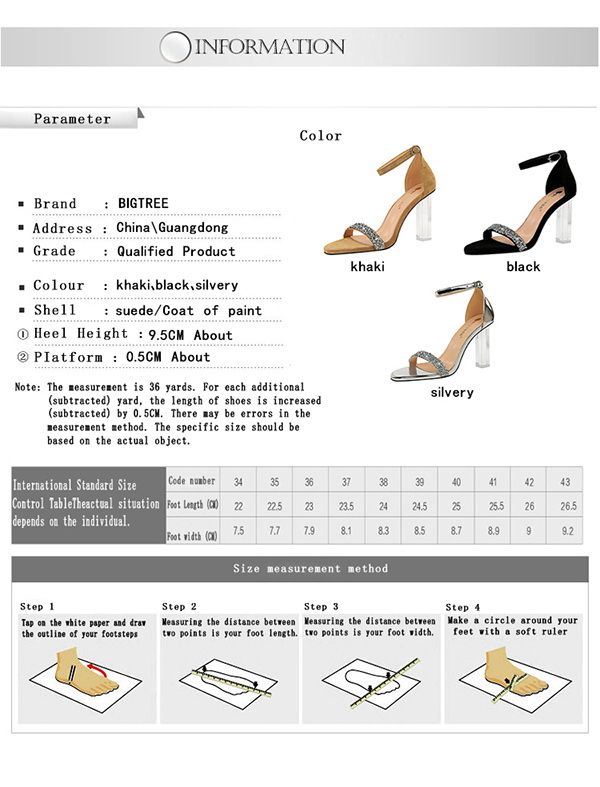 Ladies Heels Crystal Lucency Word Band Sandals Silver