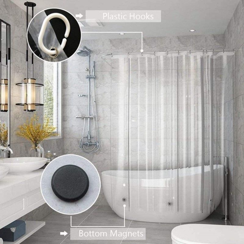 High Clear Shower Curtain Waterproof Transparent Curtains Liner Mildew Plastic Bath Curtains With Hooks Home PEVA Bathroom Decor Transparent