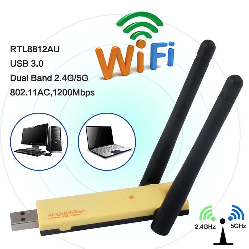Realtek RTL8812AU/RTL8812BU Dual Band 1200Mbps Wireless USB WiFi Network Adapter
