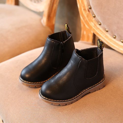 Children's Martin Leather Short Boots British Style-Black