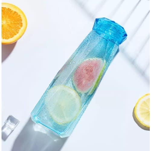 Portable Crystal Clear Glass Water Bottle- Blue - 400ml