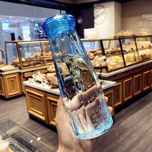 Portable Crystal Clear Glass Water Bottle- Blue - 400ml