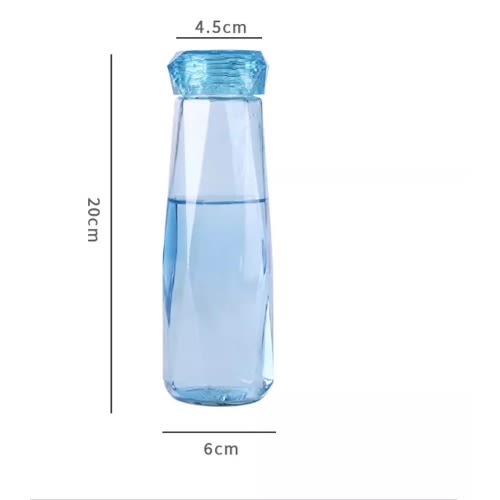 Portable Crystal Clear Glass Water Bottle- Blue - 400ml