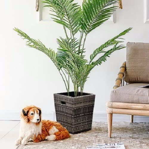 Flower Pot + Artificial Palm Leaves