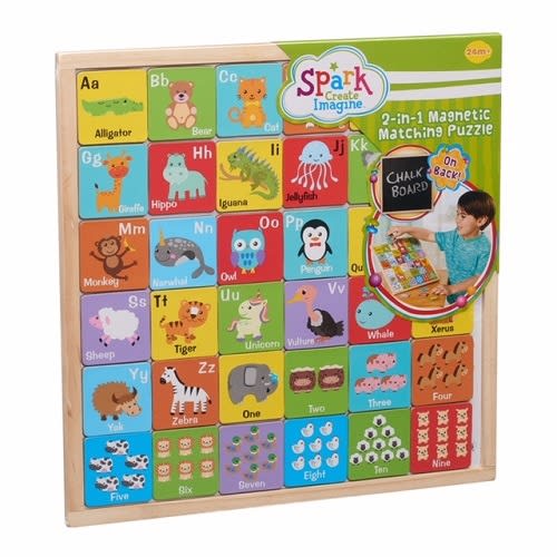 2-in-1 Magnetic Alphabet, Puzzle & Chalk Blackboard