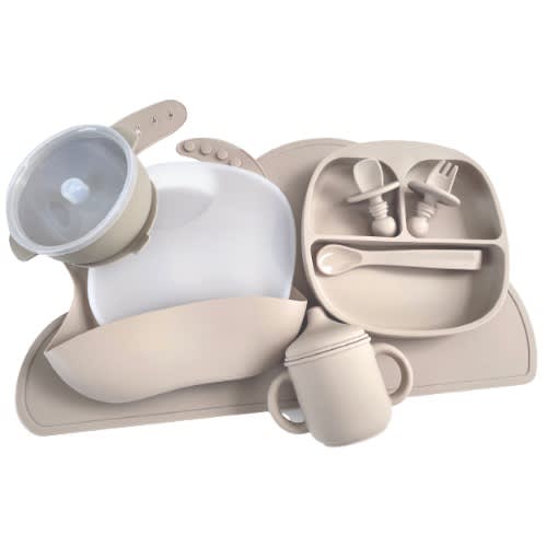 Silicone Baby Feeding Set - Beige - 8Pieces