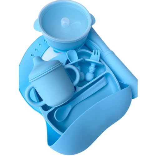 Silicone Baby Feeding Set - 8 Pieces - Blue