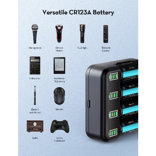Cr123 Rechargeable Lithium Batteries, 8 Count 3.7v 850mah With Battery Charger