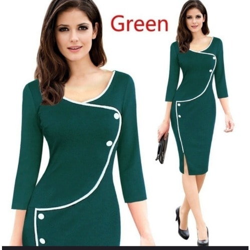 Side Button Bodycon Dress - Green