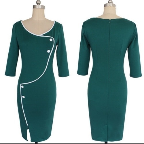 Side Button Bodycon Dress - Green