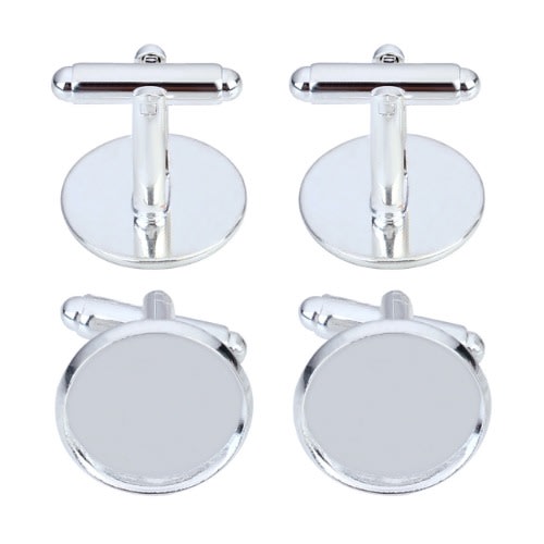 10 Silver Blank Cufflinks 16mm With Glass Cover
