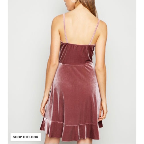 Velvet Frill Strappy Wrap Dress - Pale Pink