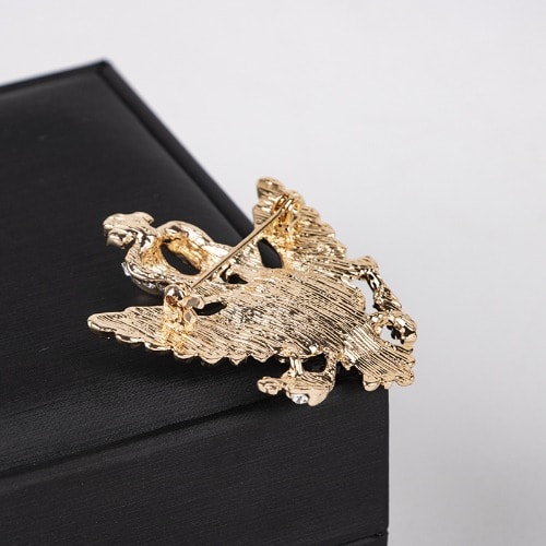 Double Eagle Badge With Black Crystal Stone Brooch