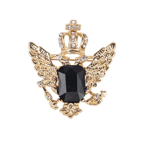 Double Eagle Badge With Black Crystal Stone Brooch