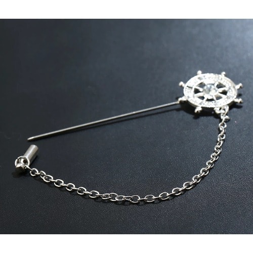 Rudder Anchor Lapel Brooch - Silver