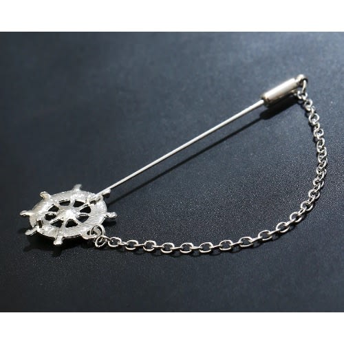 Rudder Anchor Lapel Brooch - Silver