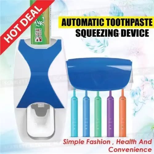 Toothbrush Holder And Automatic Toothpaste Dispenser Squeezer