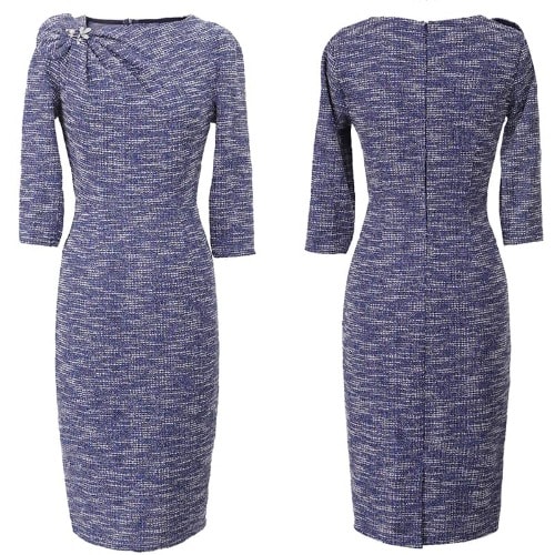 Bow Ruched Sleeve Pencil Dress- Blue
