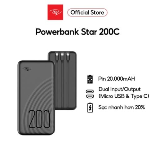 Star 200c Power Bank With Built In 3 Cables - 20000mah